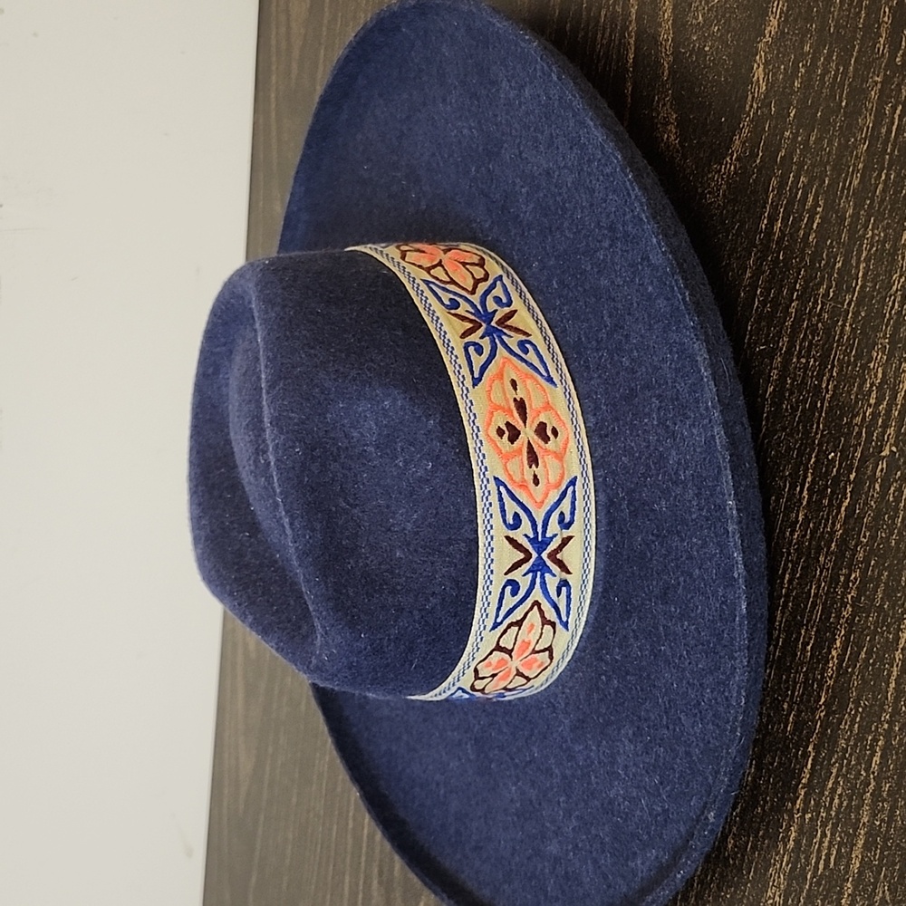 Olive & Pique Wide Brim Fedora Hat With Woven Geometric Band Nwt New